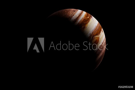 Picture of sunrise on planet Jupiter isolated on black background